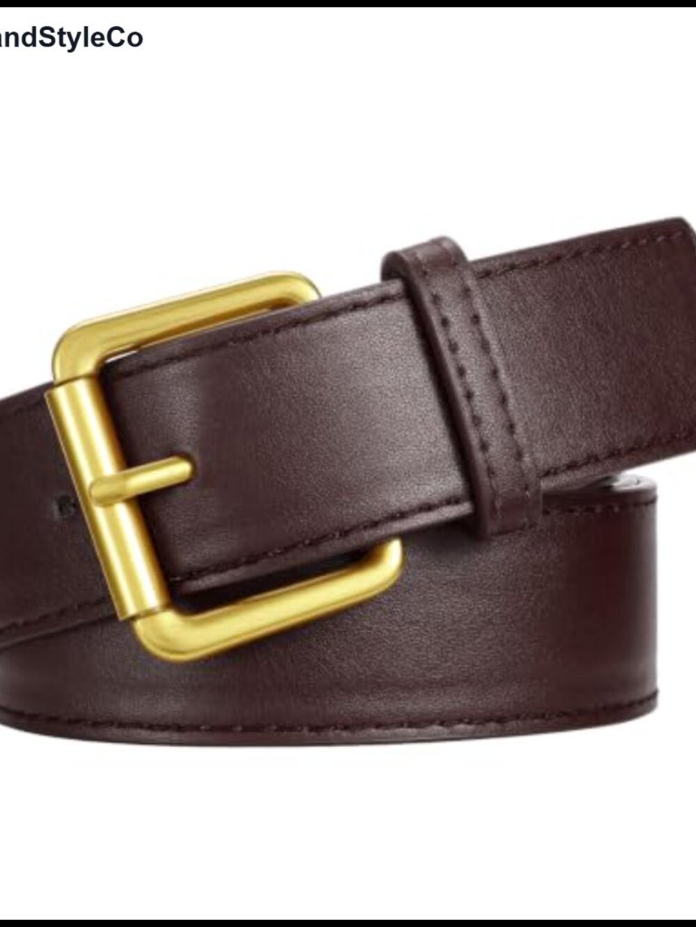 Women's Faux Leather Belt with Gold Square Pin Buckle, 1.8 Inch Wide, 9 Holes,